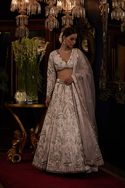 BABY PINK AND SILVER BRIDAL LEHENGA SET