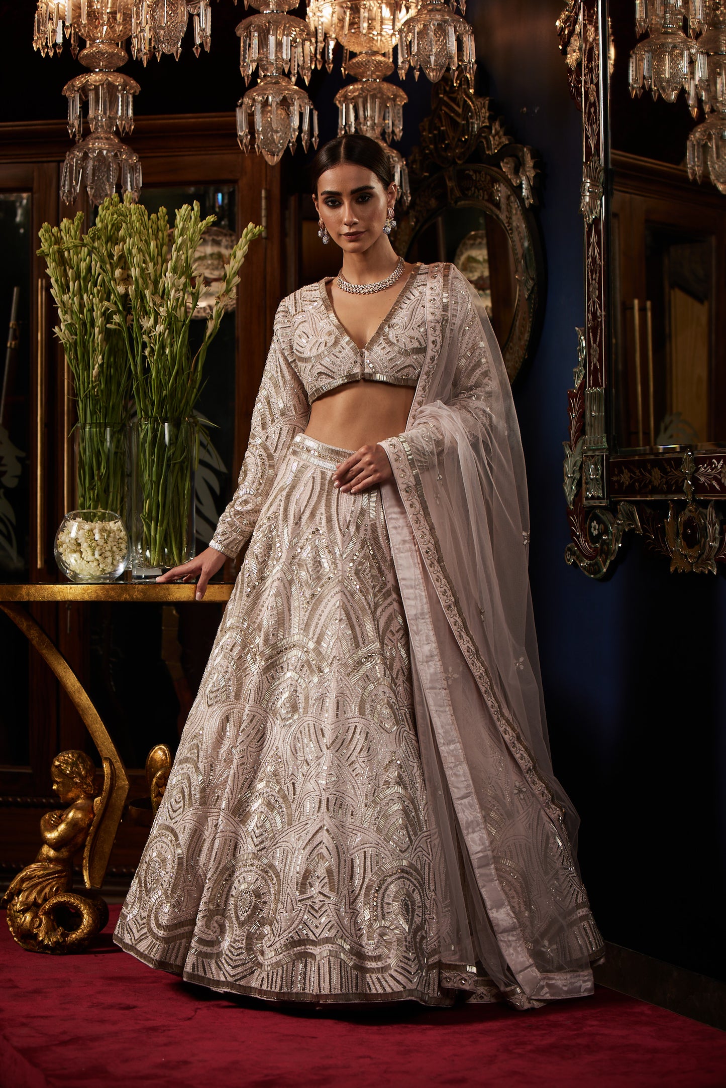 BABY PINK AND SILVER BRIDAL LEHENGA SET