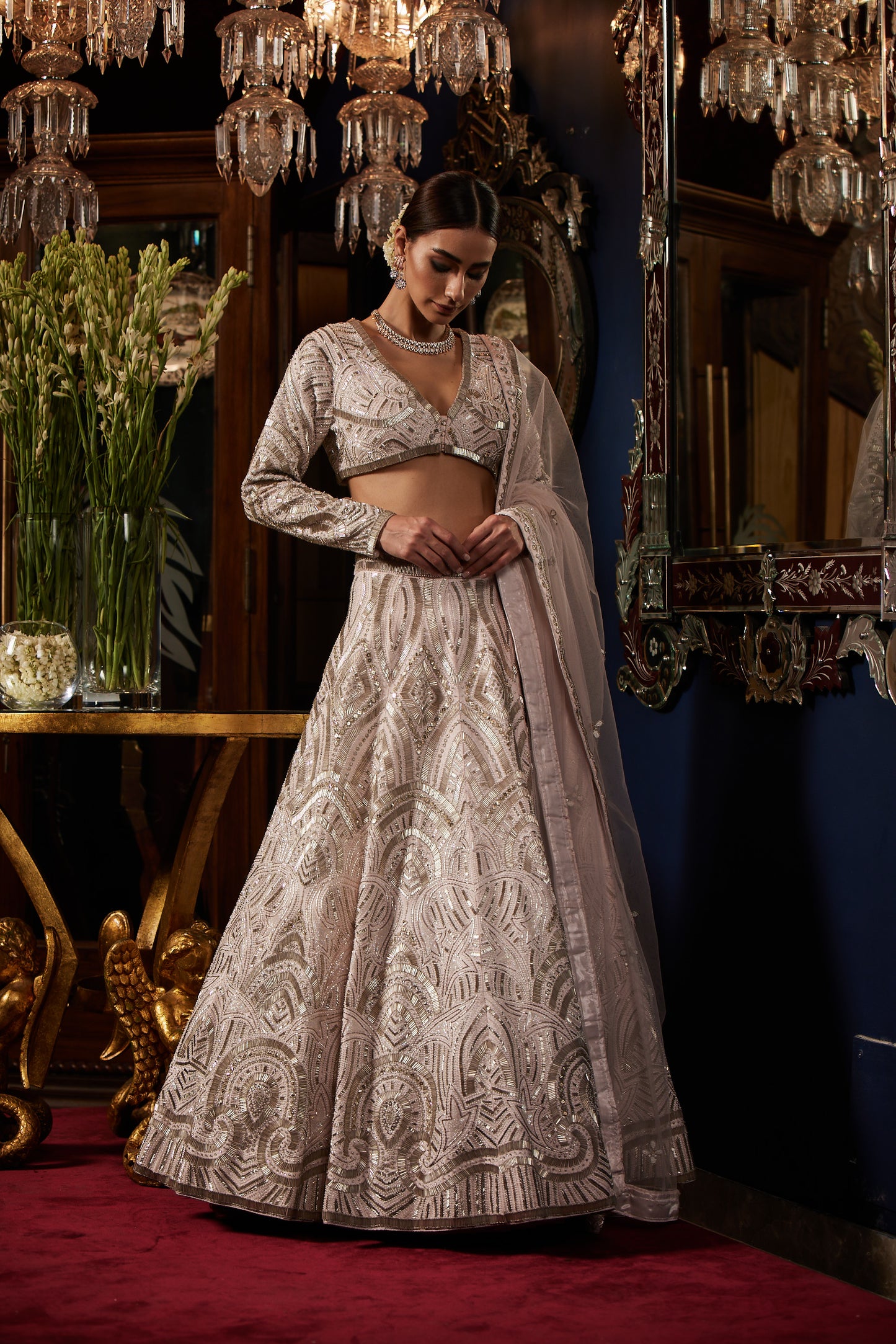 BABY PINK AND SILVER BRIDAL LEHENGA SET