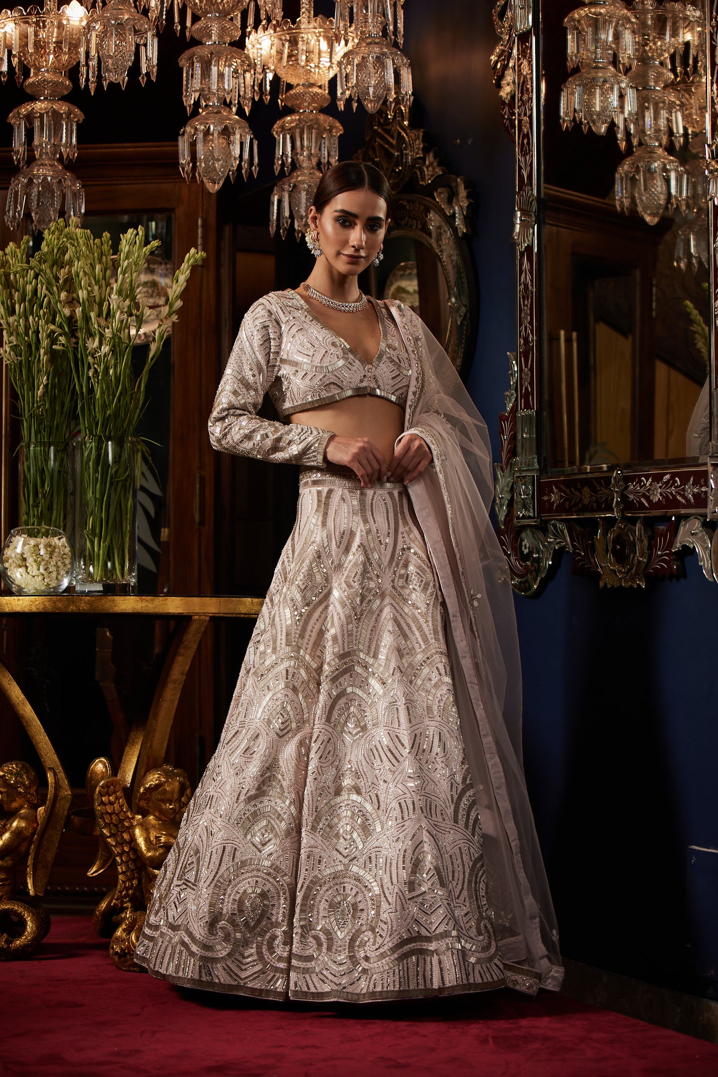 BABY PINK AND SILVER BRIDAL LEHENGA SET