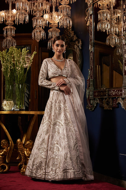 BABY PINK AND SILVER BRIDAL LEHENGA SET