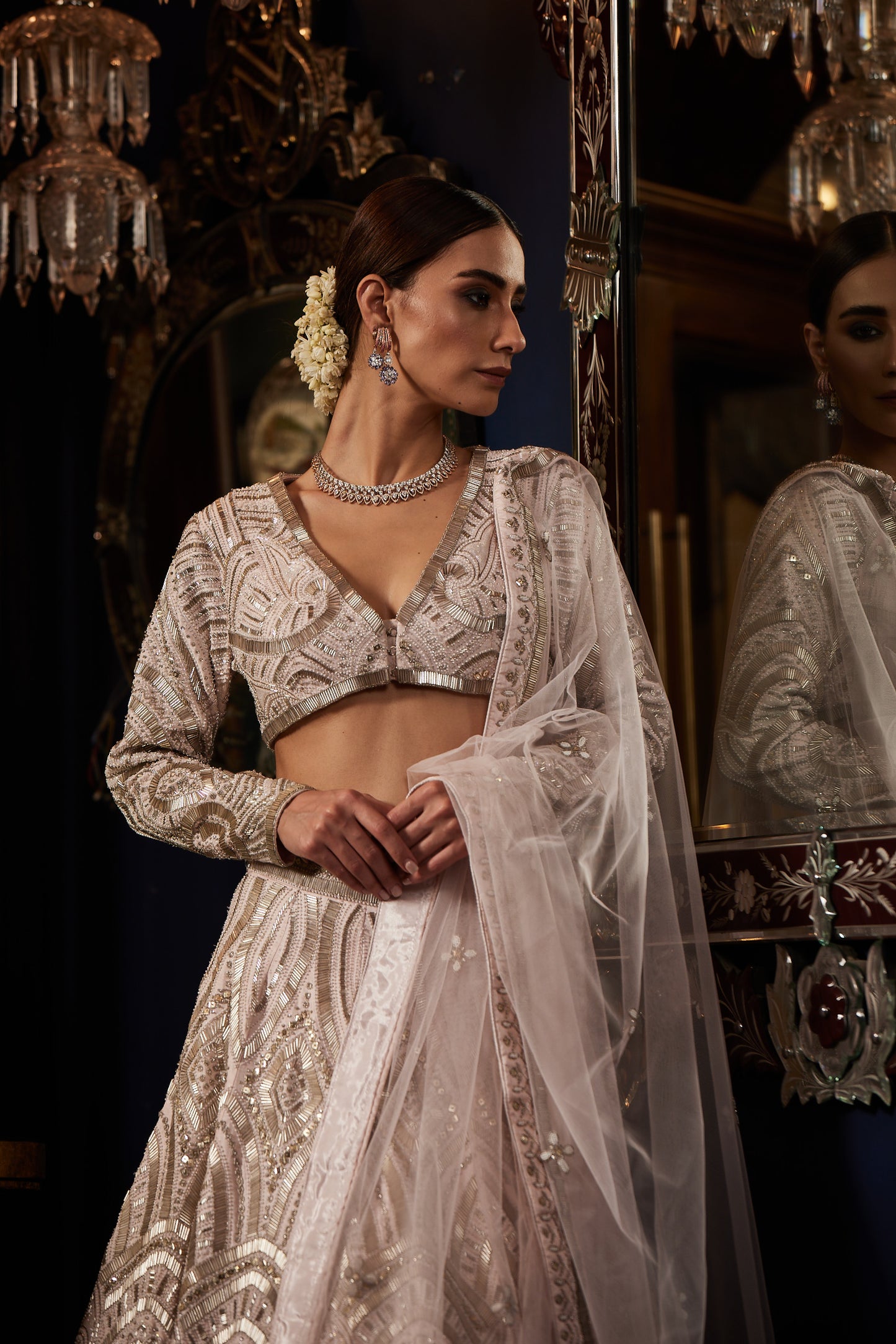 BABY PINK AND SILVER BRIDAL LEHENGA SET