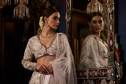BABY PINK AND SILVER BRIDAL LEHENGA SET