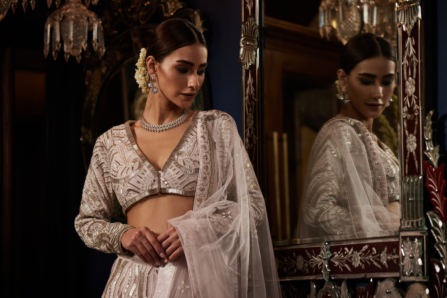 BABY PINK AND SILVER BRIDAL LEHENGA SET