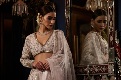 BABY PINK AND SILVER BRIDAL LEHENGA SET