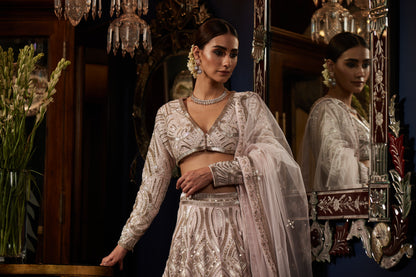 BABY PINK AND SILVER BRIDAL LEHENGA SET