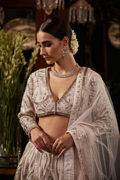 BABY PINK AND SILVER BRIDAL LEHENGA SET