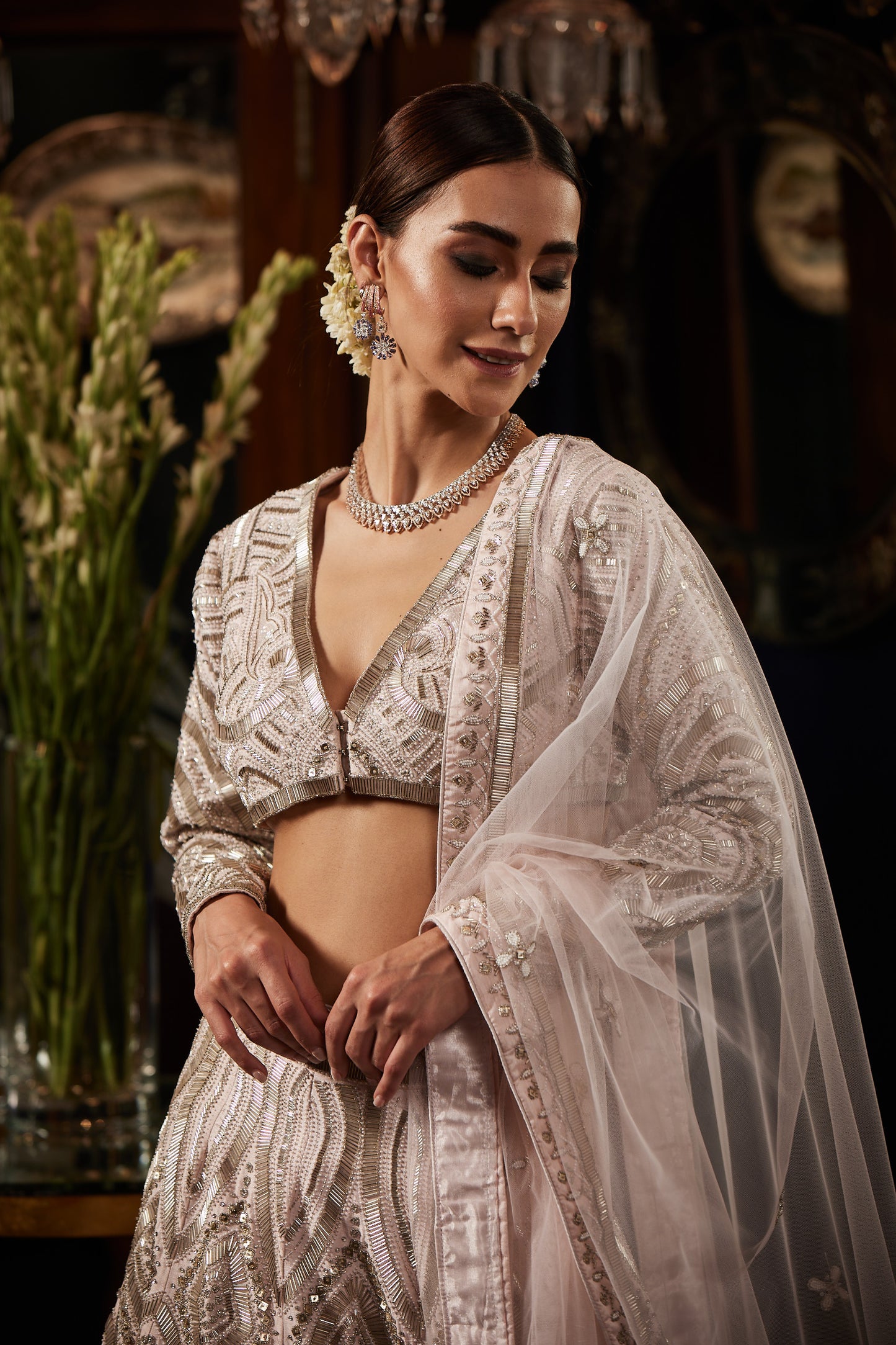 BABY PINK AND SILVER BRIDAL LEHENGA SET