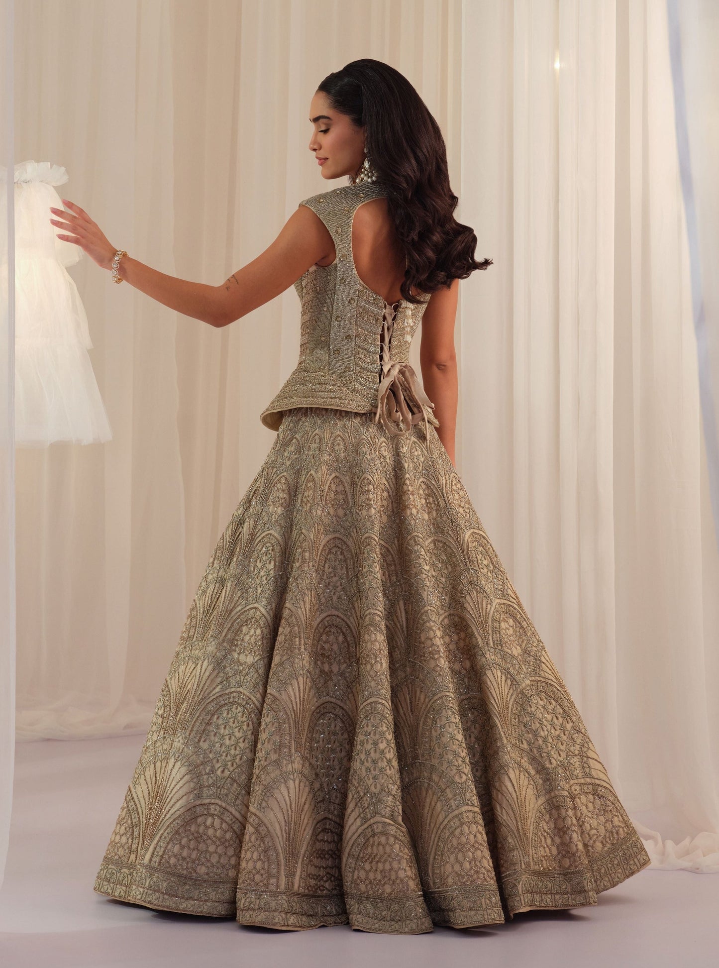 Ivory Empress Structured Corset With Lehenga & Dupatta