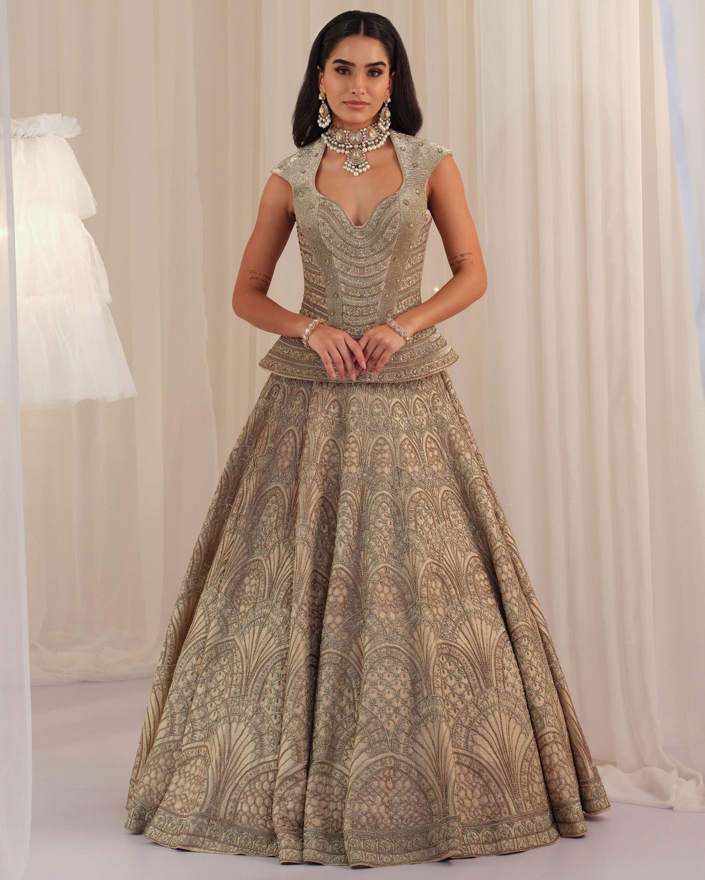 Ivory Empress Structured Corset With Lehenga & Dupatta