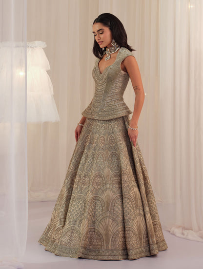 Ivory Empress Structured Corset With Lehenga & Dupatta
