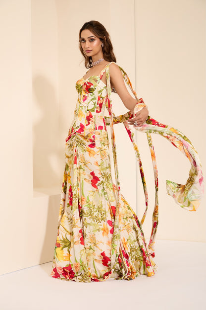 Ivory Blossom Corset with Skirt & Stole
