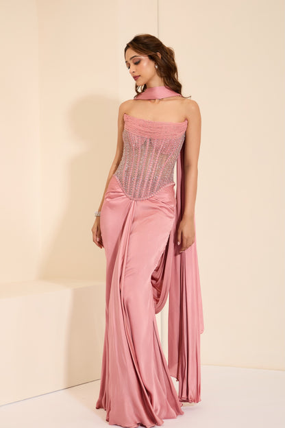 Champagne Rose Corset & Drape