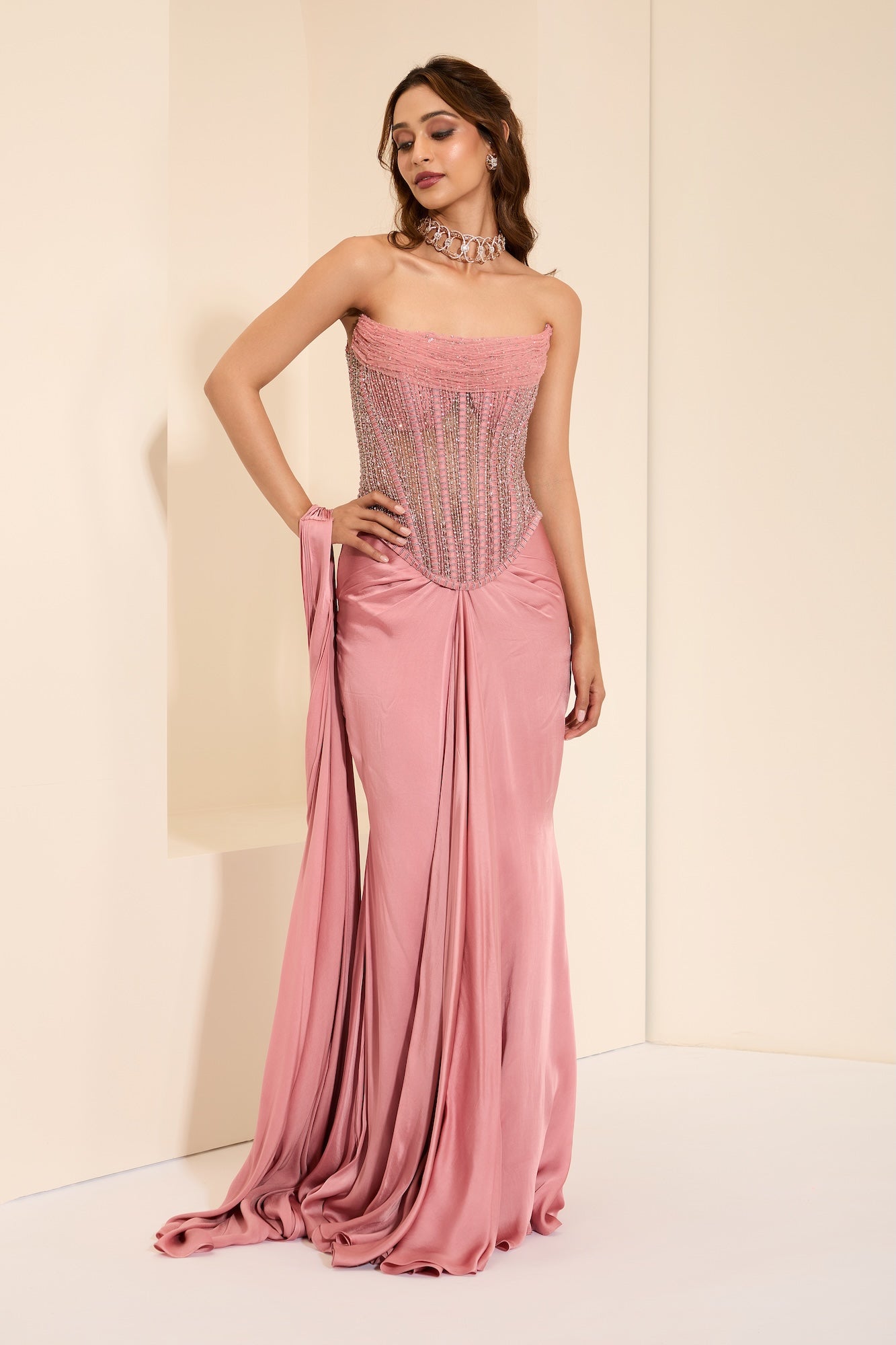 Champagne Rose Corset & Drape