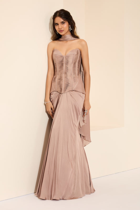 Dessert Rose Corset & Drape Saree