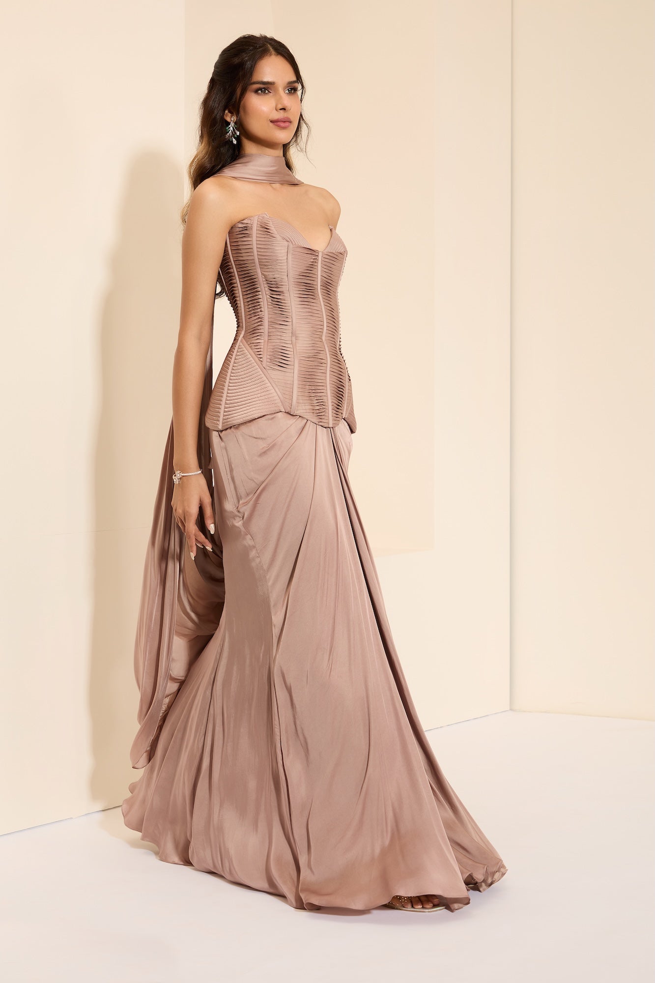 Dessert Rose Corset & Drape Saree