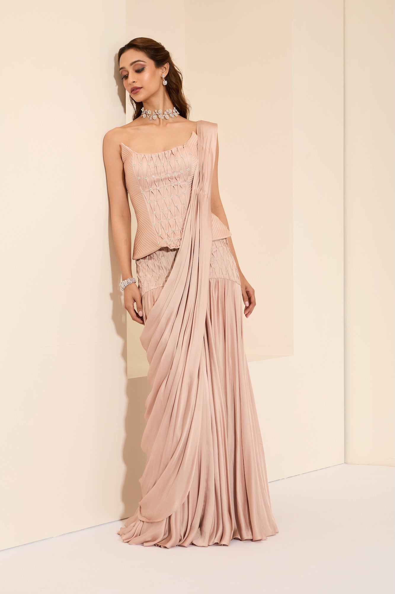 Silken Blush Corset & Drape Saree