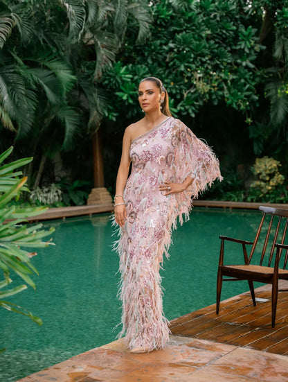 The One Shoulder Hand Embroidered Kaftan