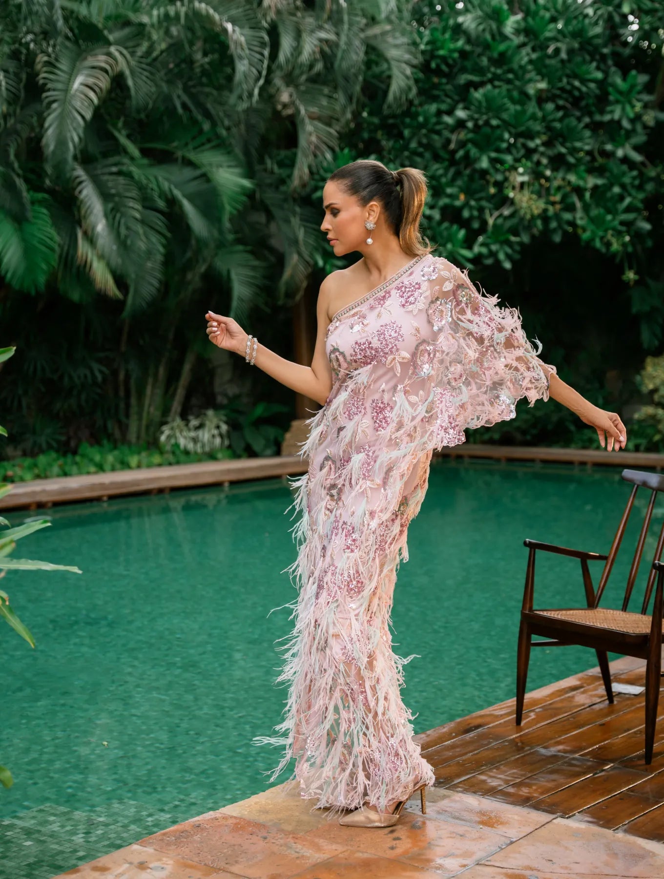 The One Shoulder Hand Embroidered Kaftan