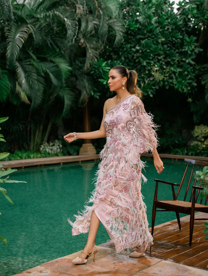 The One Shoulder Hand Embroidered Kaftan