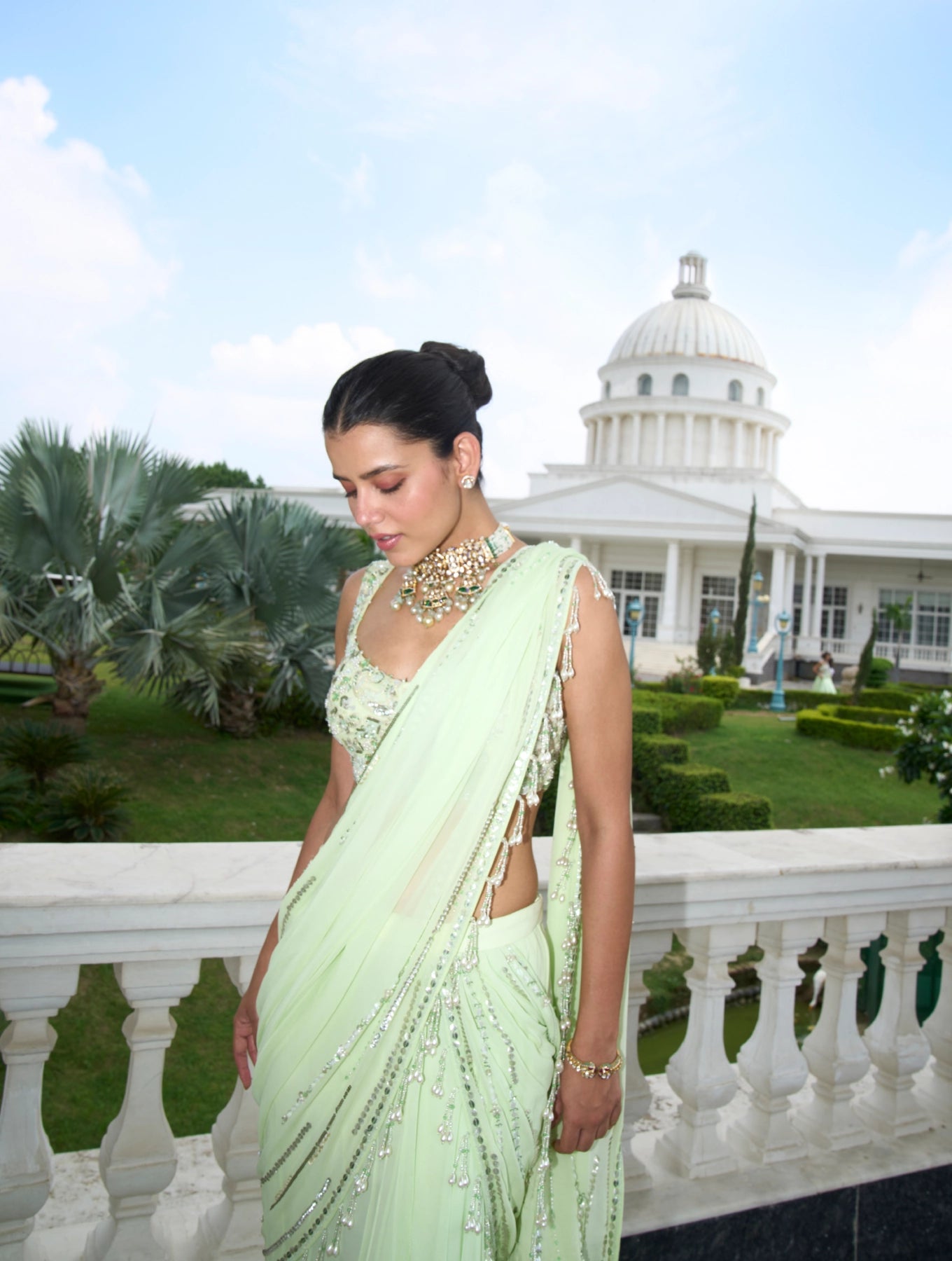 LIME GREEN STITCHED SAREE