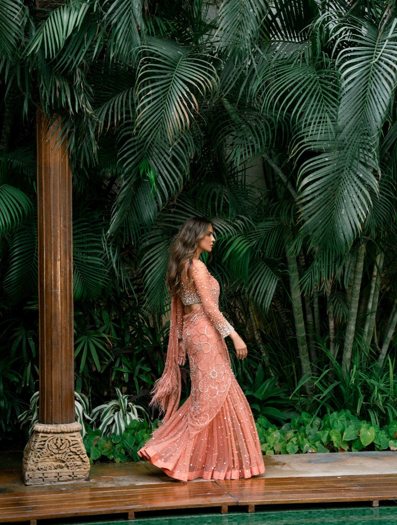 The Orange Soft Tulle Lehenga Sari