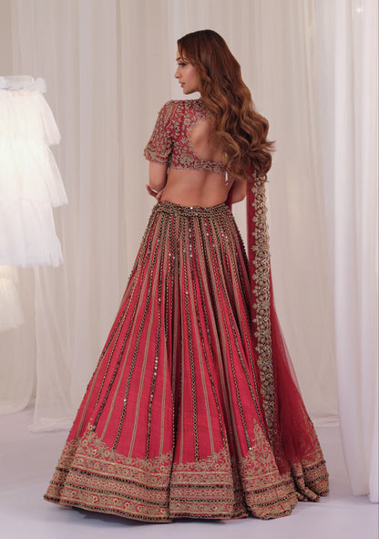 Maroon Marodi Raw Silk Lehenga With Blouse & Dupatta