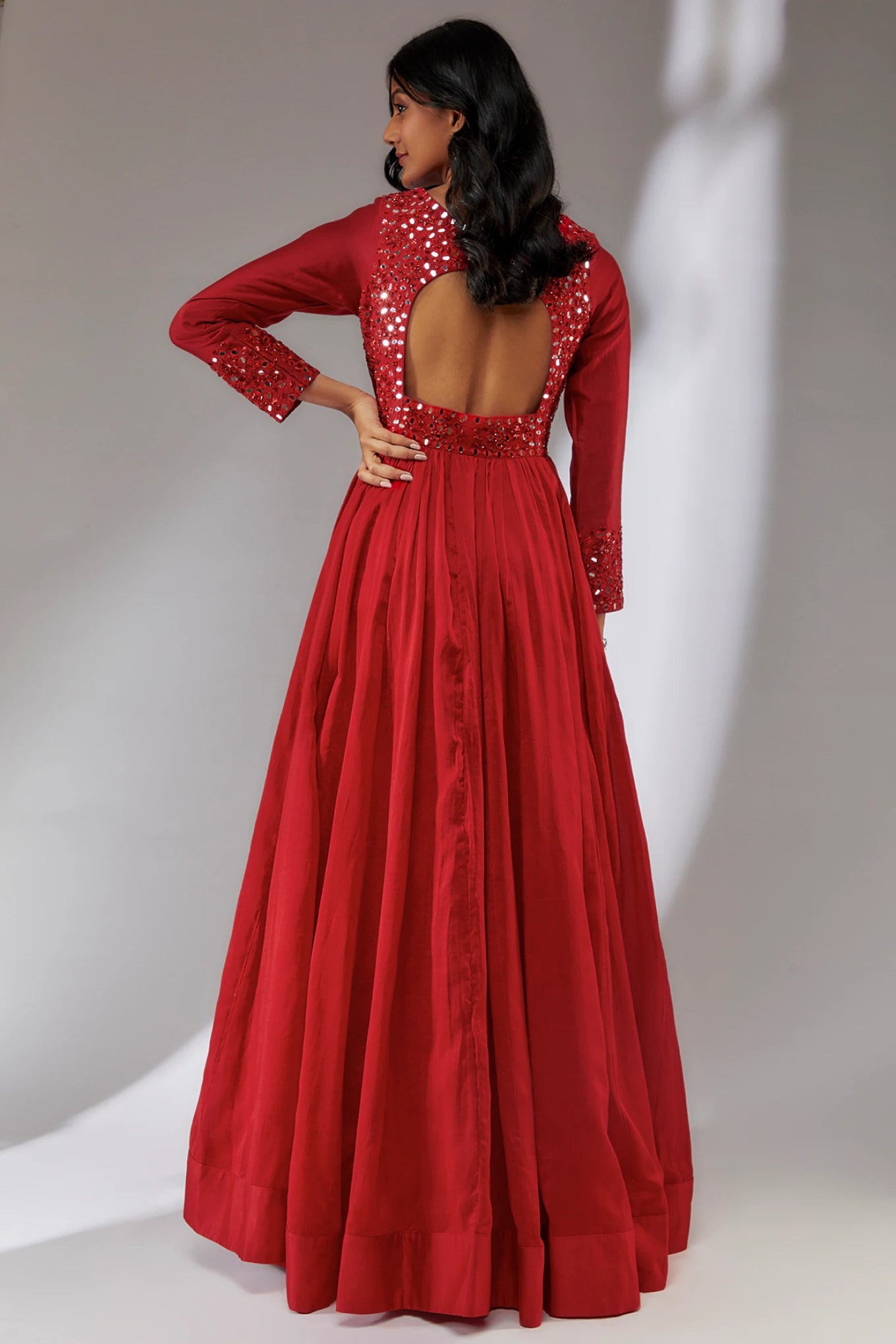 CHANDERI SILK RED ANARKALI