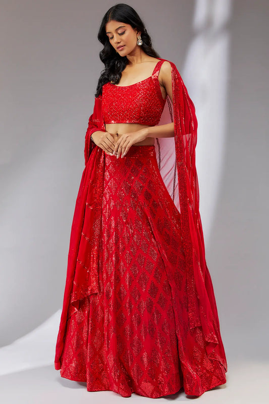 GEORGETTE EMBROIDERY LEHANGA SET