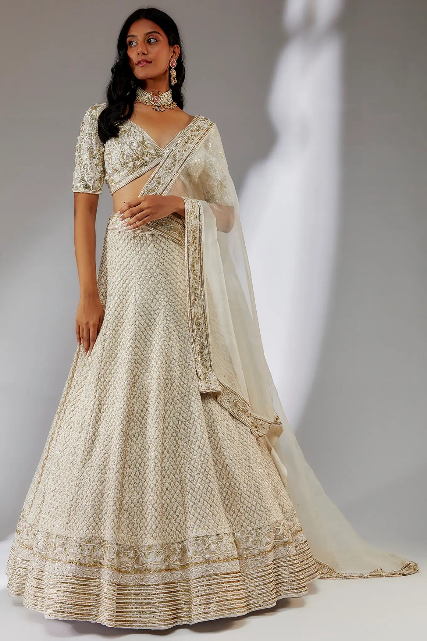 IVORY EMBROIDERY LEHANGA