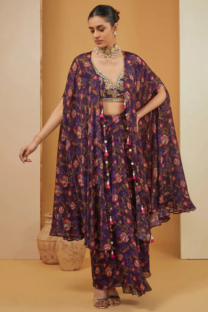 Purple Cape and Skirt Set