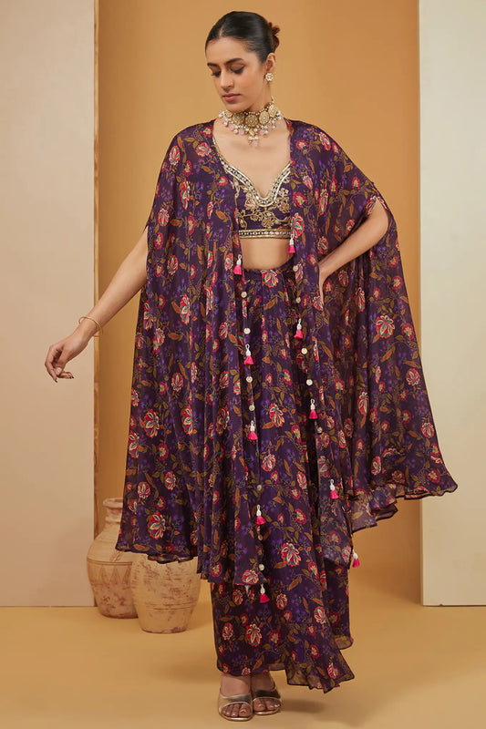 Purple Cape and Skirt Set
