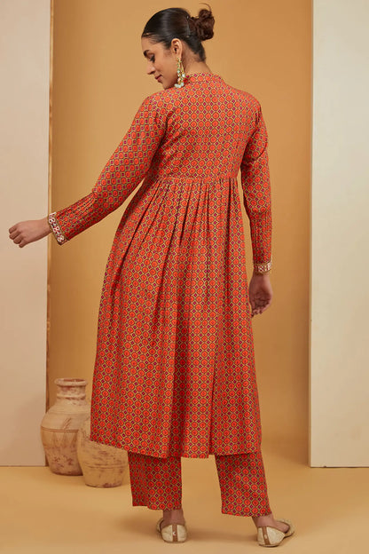 VISCOSE SILK ORANGE KURTA SET