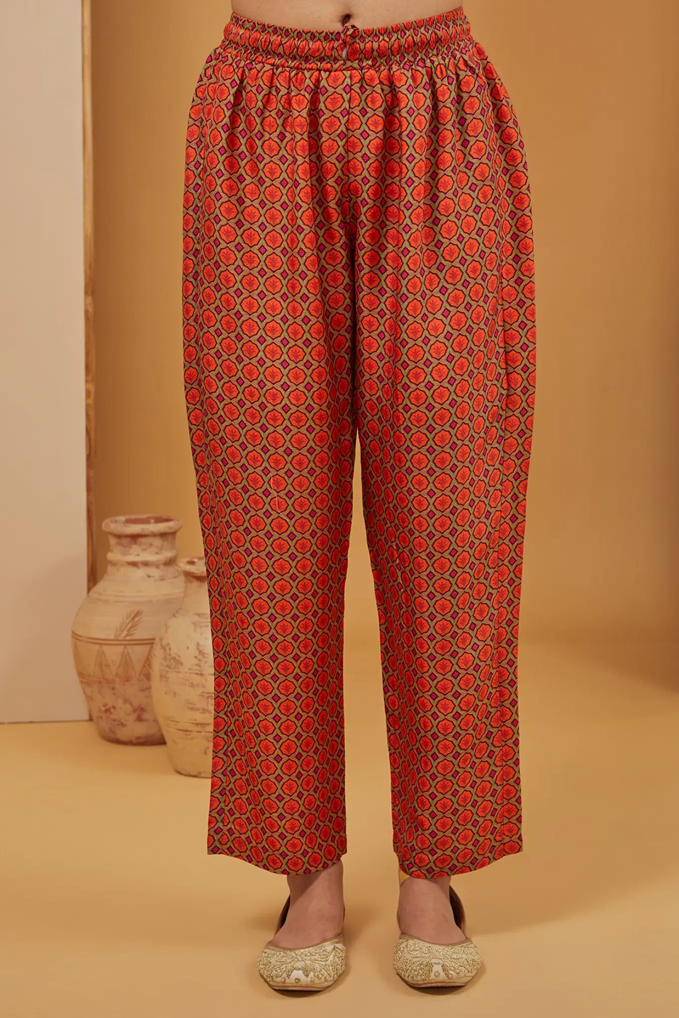 VISCOSE SILK ORANGE KURTA SET