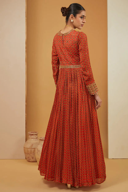 PRINTED RUST ANARKALI SET
