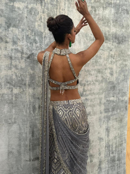 Antique Silver Pant Sari