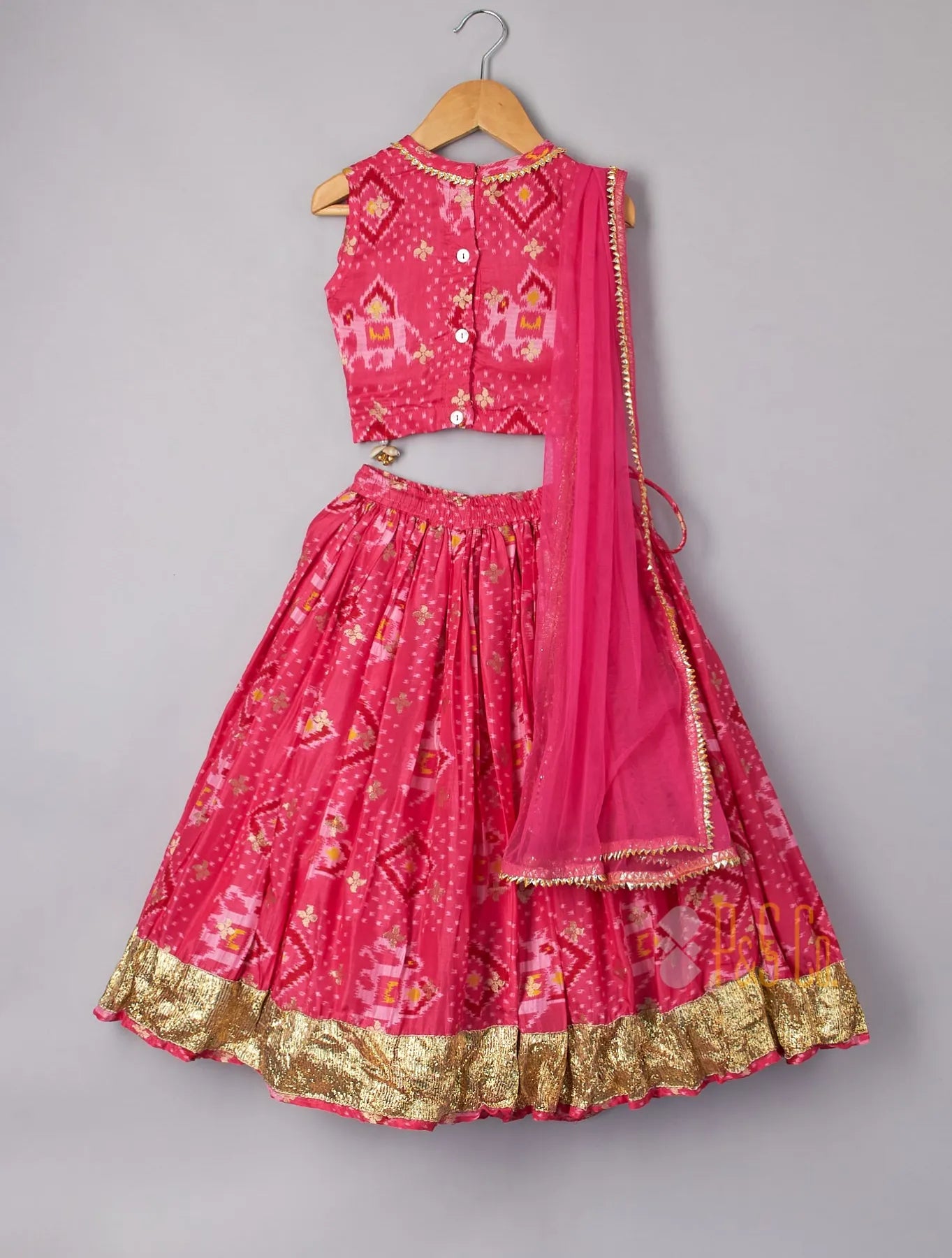 Pink Patola Elephant Print Ghagara
