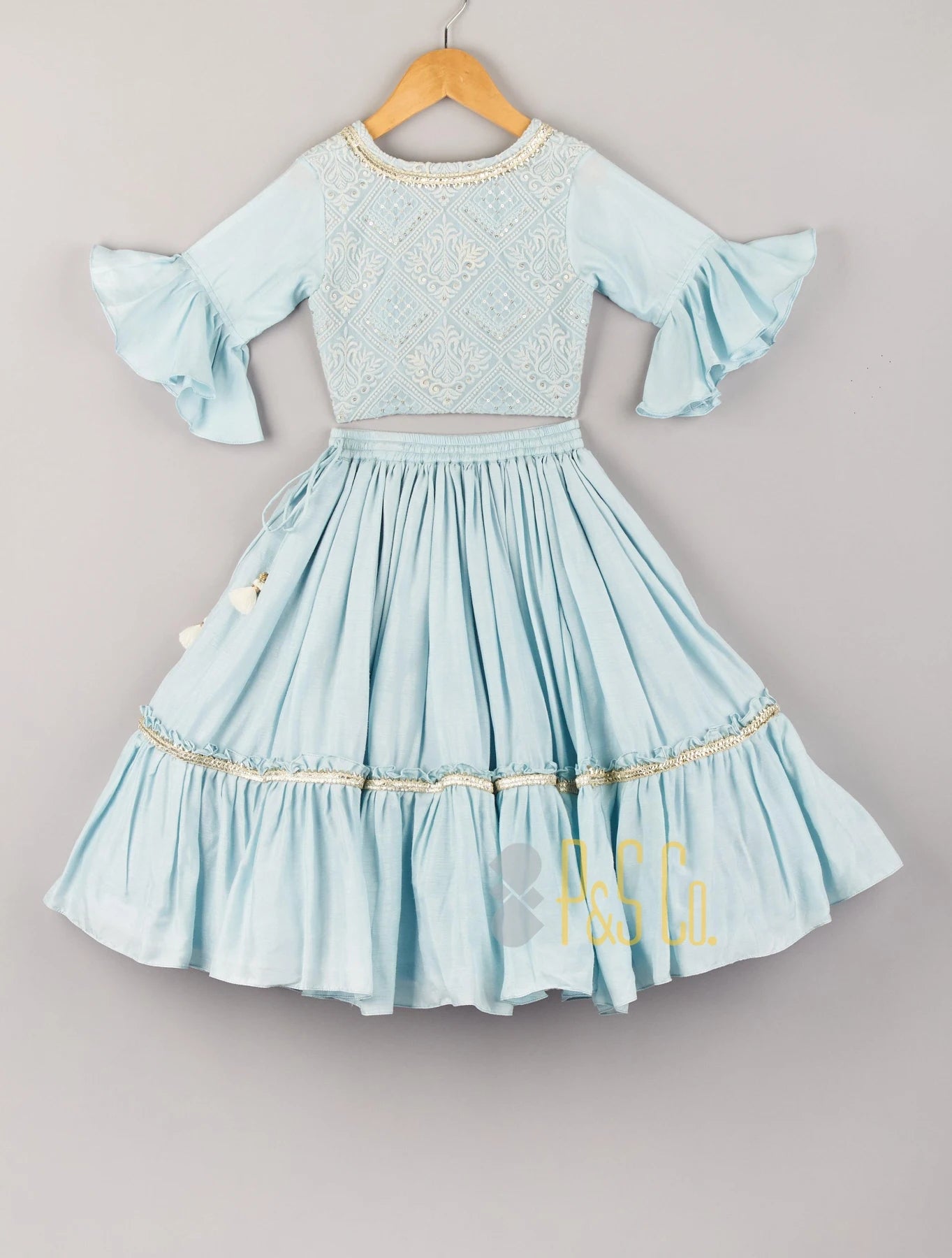 Powder Blue Lucknowi Blouse & Lehenga