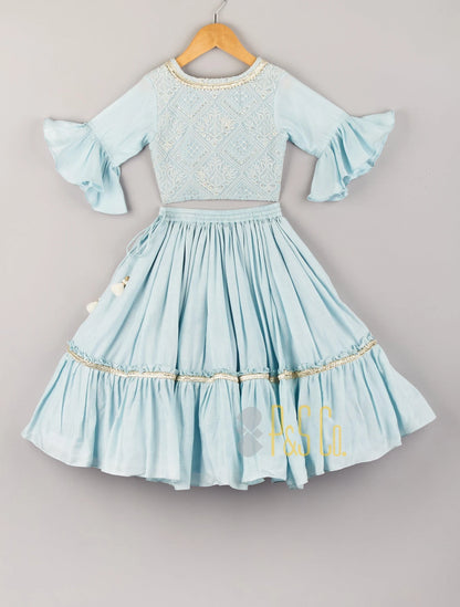 Powder Blue Lucknowi Blouse & Lehenga