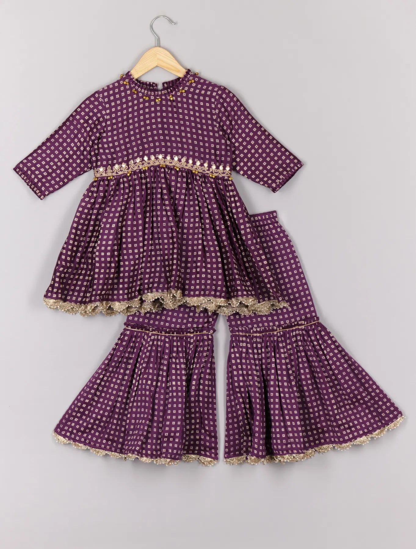 Purple Bandhej Peplum and Sharara