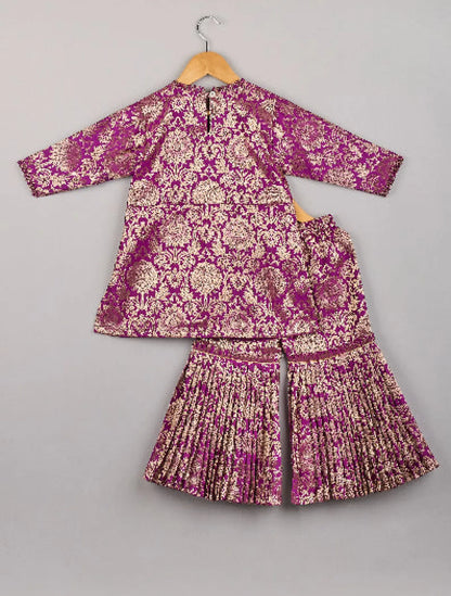 Purple Brocade Kurta Sharara Set