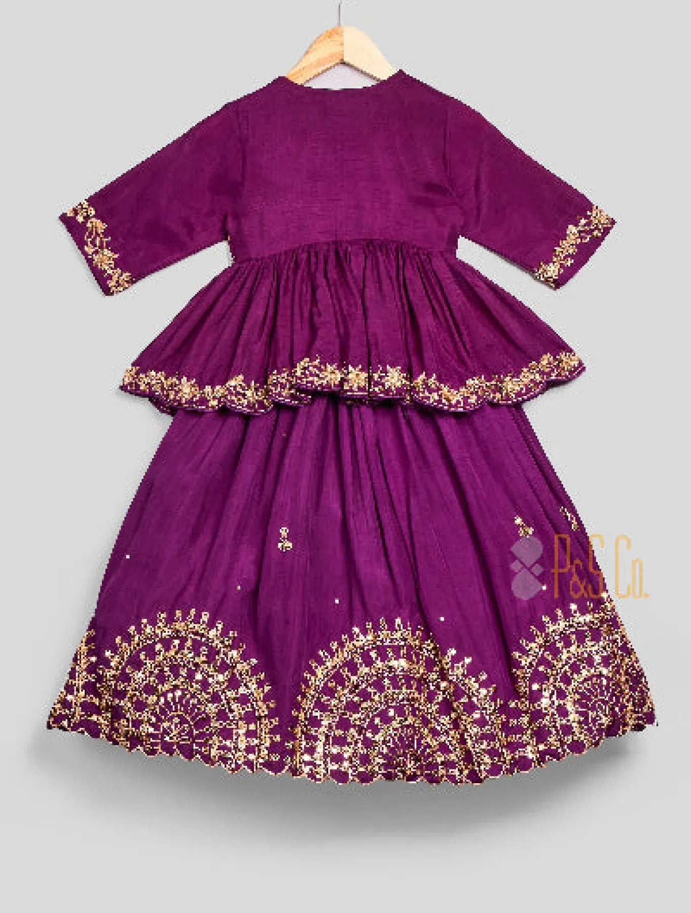 Purple Silk Embroidered Peplum Top & Lehenga Set