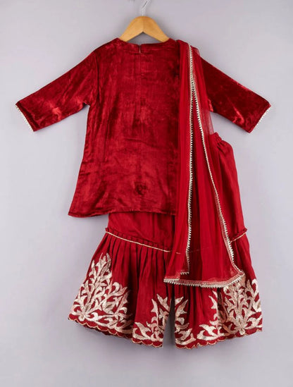 Red Velvet Kurta Sharara
