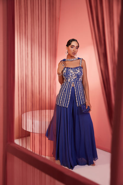 INK BLUE PEPLUM AND PALAZZO SET
