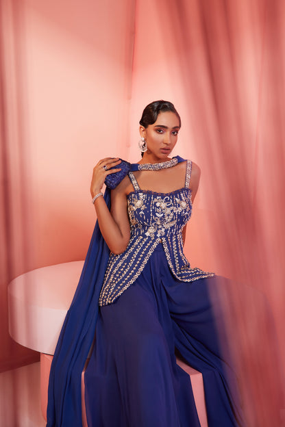 INK BLUE PEPLUM AND PALAZZO SET