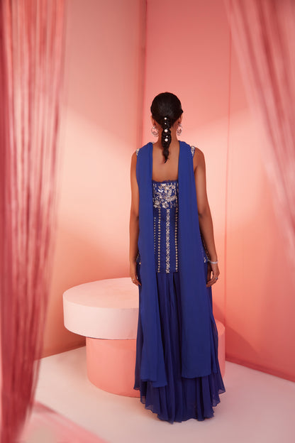 INK BLUE PEPLUM AND PALAZZO SET