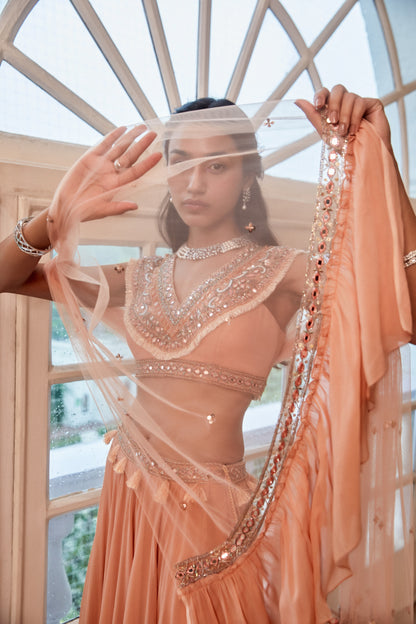 ROSE GOLD LEHENGA WITH BOHO BLOUSE AND DUPATTA SET
