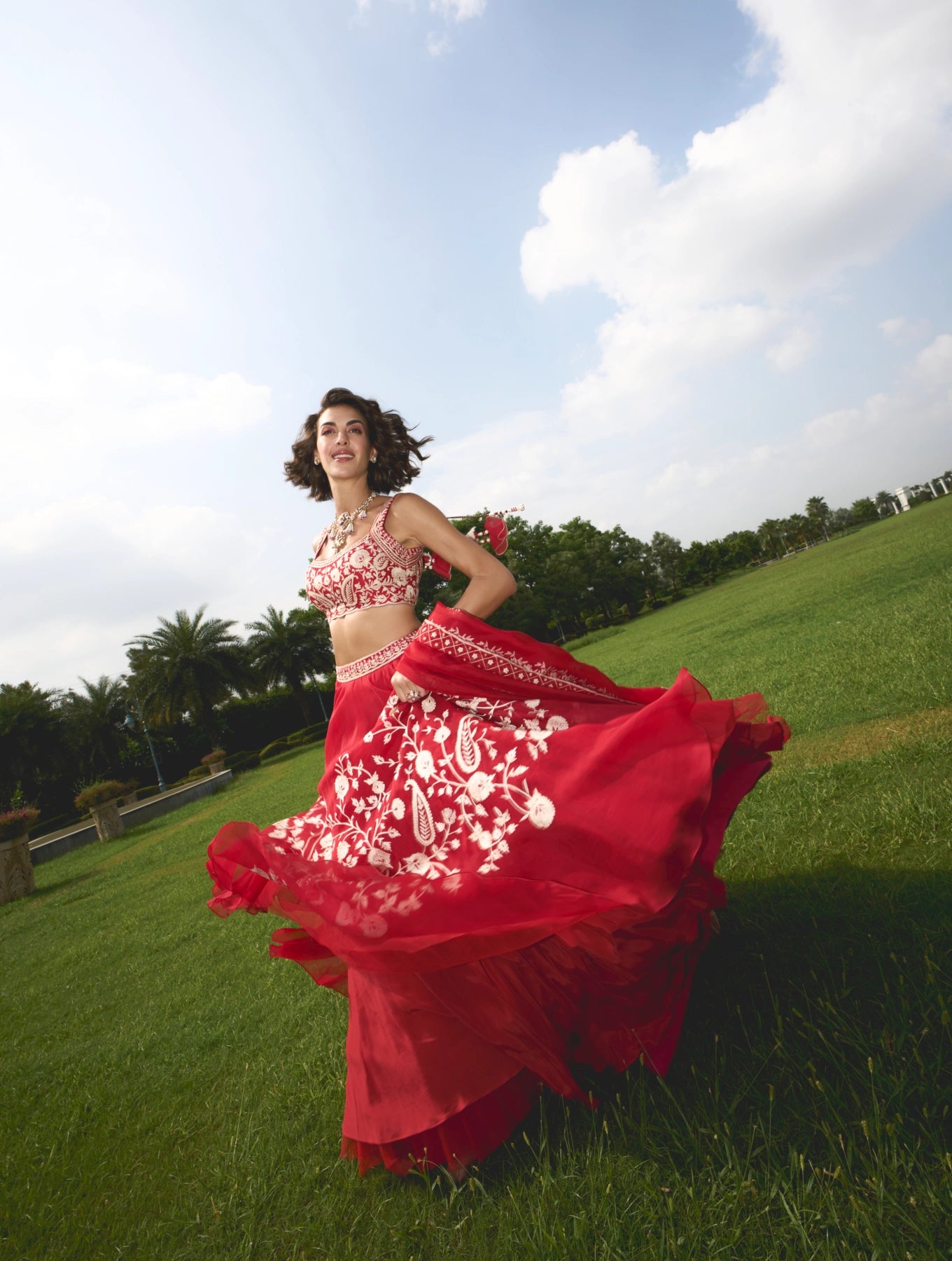 RED ORGANZA LEHENGA