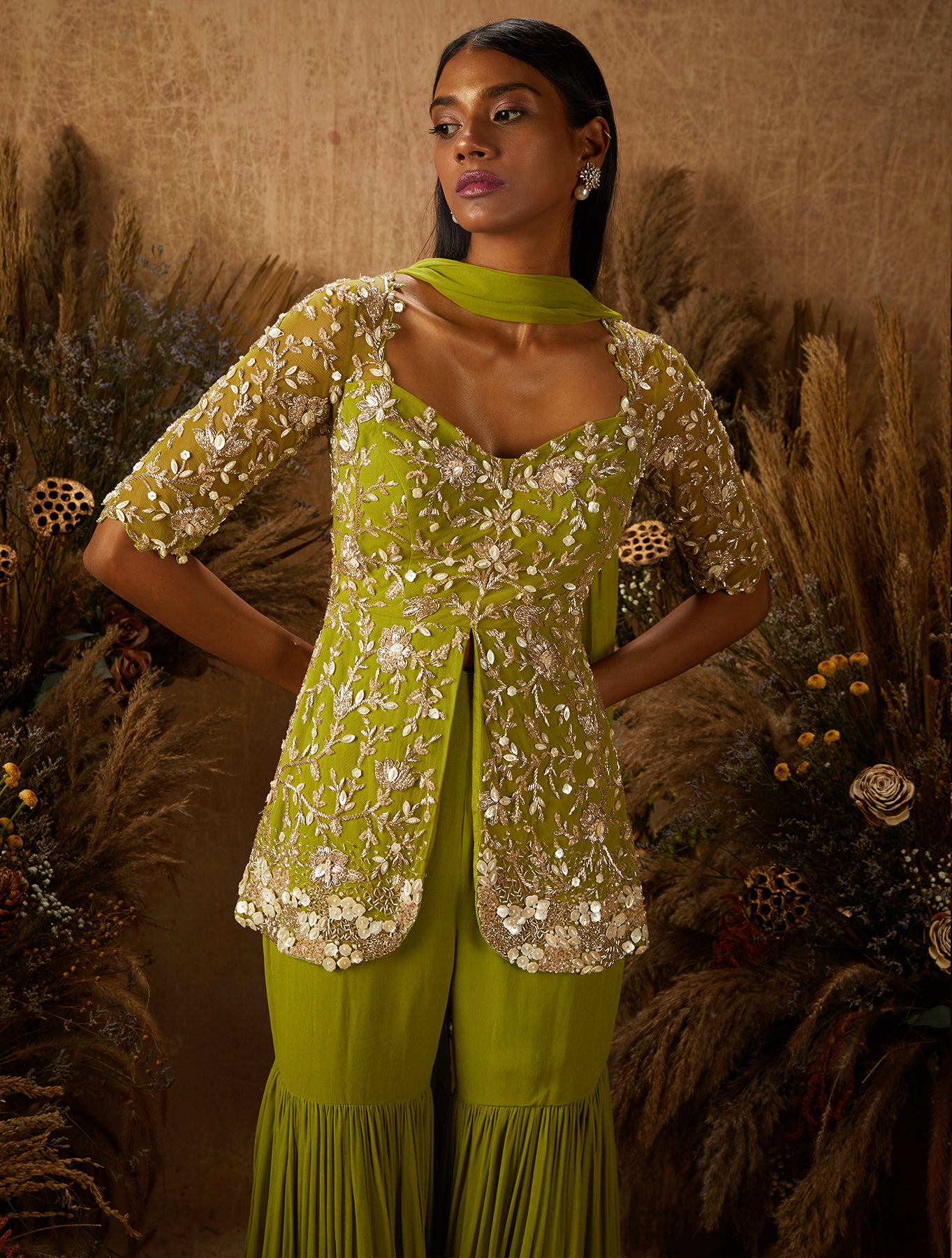 Light Green Crepe Sharara Set