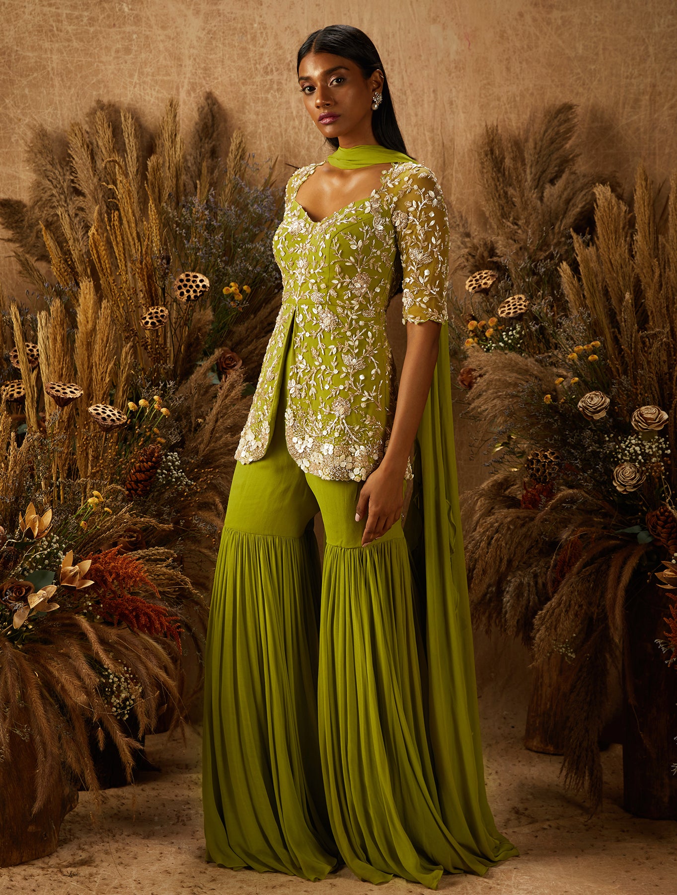 Light Green Crepe Sharara Set